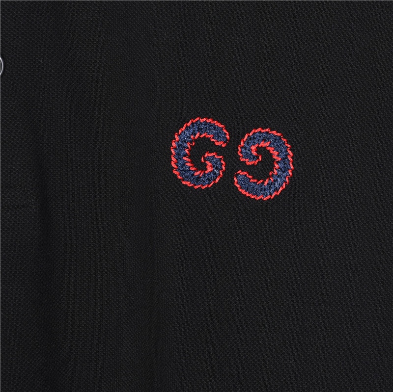 Gucci/古驰24ss 双G刺绣黑红条纹短袖Polo衫