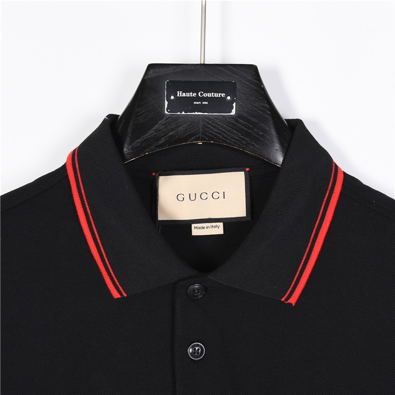 Gucci/古驰24ss 双G刺绣黑红条纹短袖Polo衫