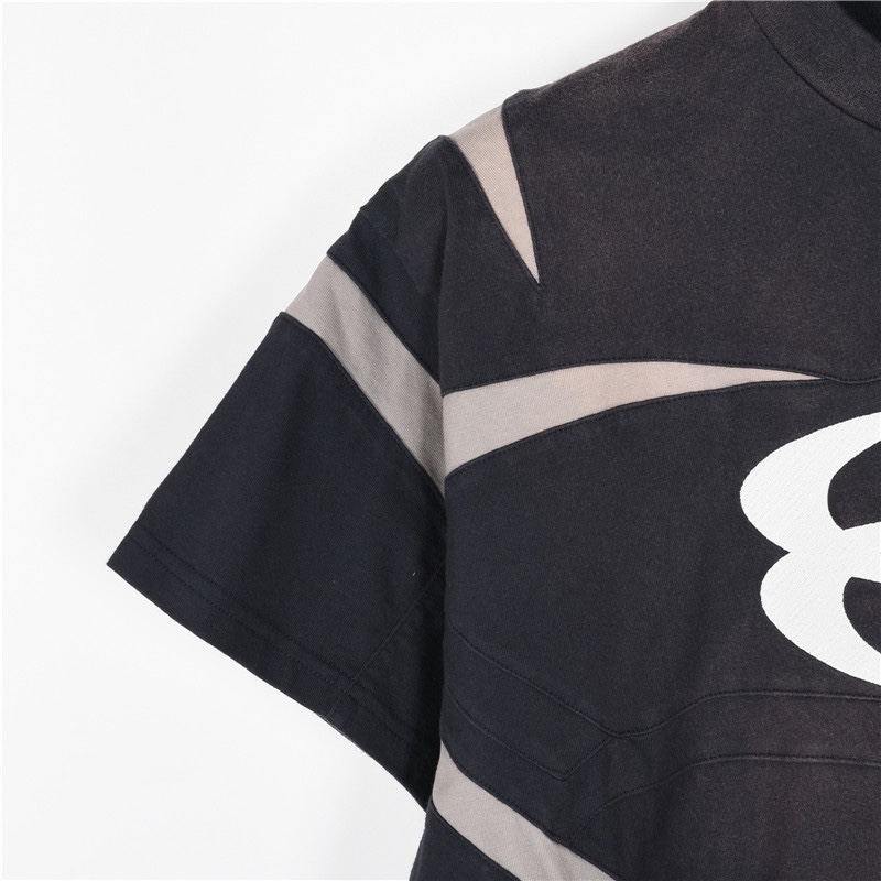 Balenciaga/巴黎世家 24SS新款王炸机车风双环刺绣拼接短袖T恤