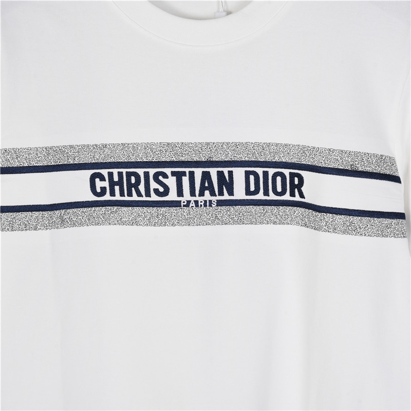 Dior/迪奥 蓝色条纹字母刺绣短袖T恤