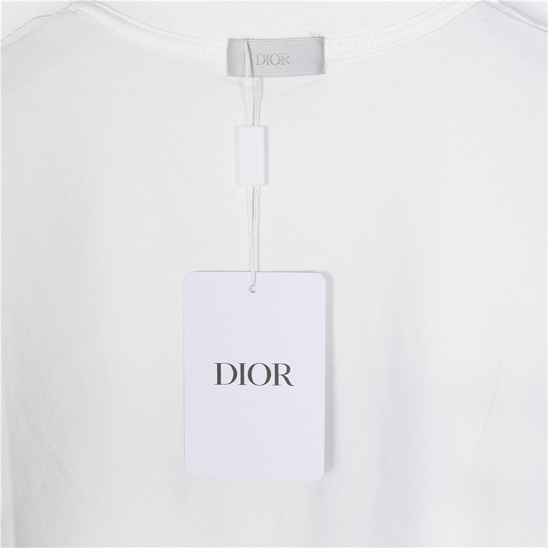 Dior/迪奥 蓝色条纹字母刺绣短袖T恤