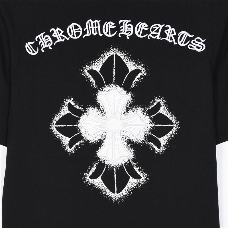 Chrome Hearts/克罗心 压皮十字架刺绣及泼墨印花短袖T恤
