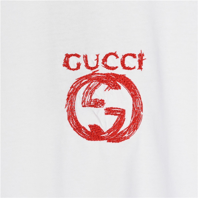 Gucci/古驰 双G绳绣及后背斑驳印花短袖T恤