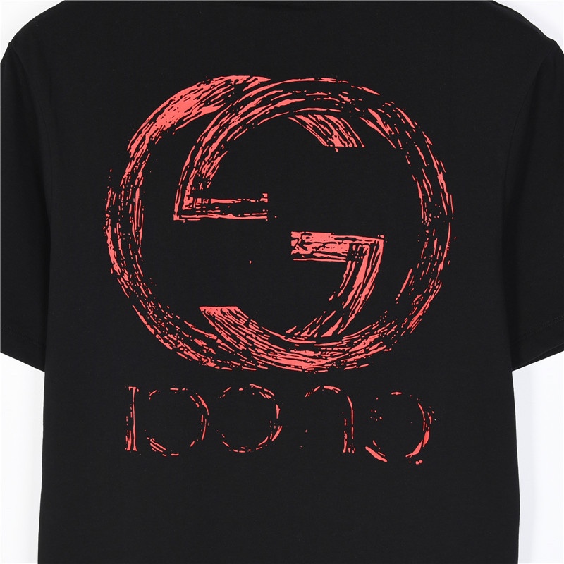 Gucci/古驰 双G绳绣及后背斑驳印花短袖T恤