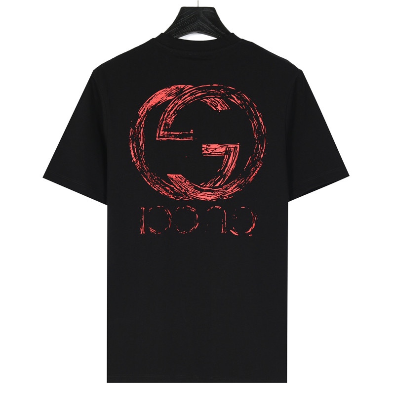 Gucci/古驰 双G绳绣及后背斑驳印花短袖T恤