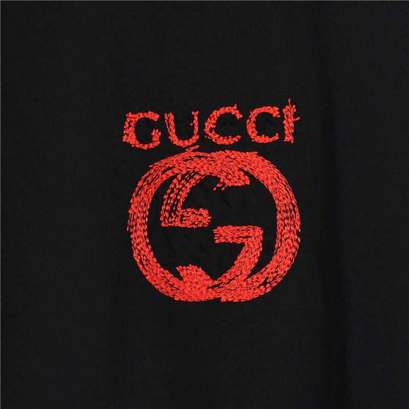 Gucci/古驰 双G绳绣及后背斑驳印花短袖T恤
