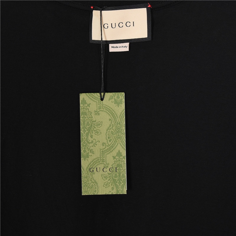 Gucci/古驰 双G绳绣及后背斑驳印花短袖T恤