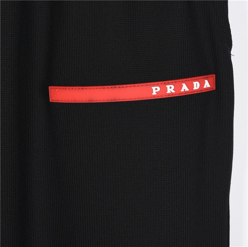 Prada/普拉达 红色饰条三角标华夫薄款长裤