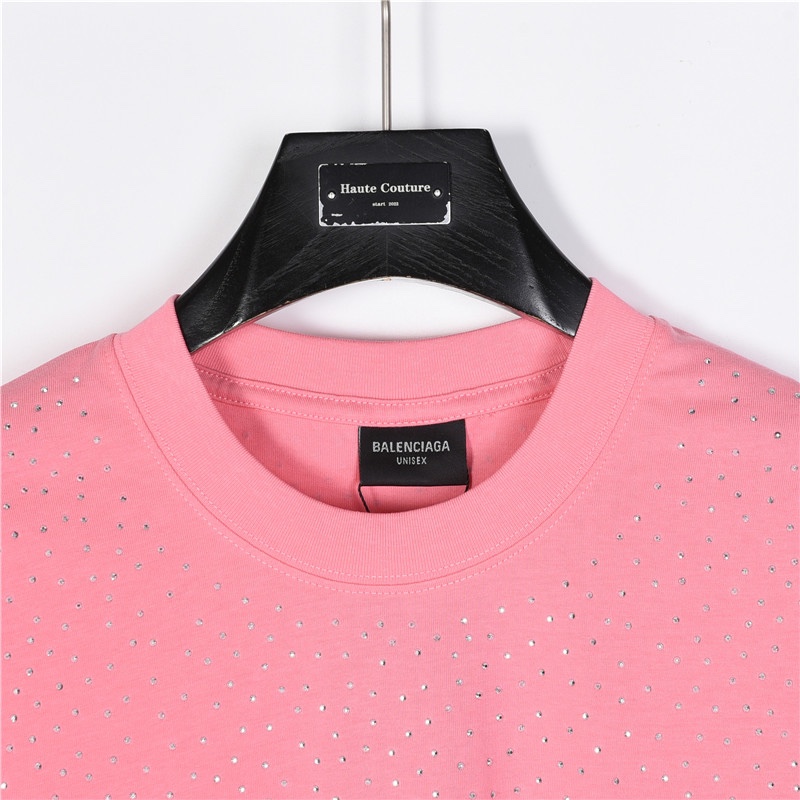 Balenciada/巴黎世家 满天星满烫钻短袖T恤粉色-Chinese UA Cheap High Quatity Brand Clothes Bags handbags Sneakers wholesale wholesaler seller from China Factory suppliers Fashion Clothing Shoes best Quality Beautiful Price Balenciada/巴黎世家 满天星满烫钻短袖T恤粉色