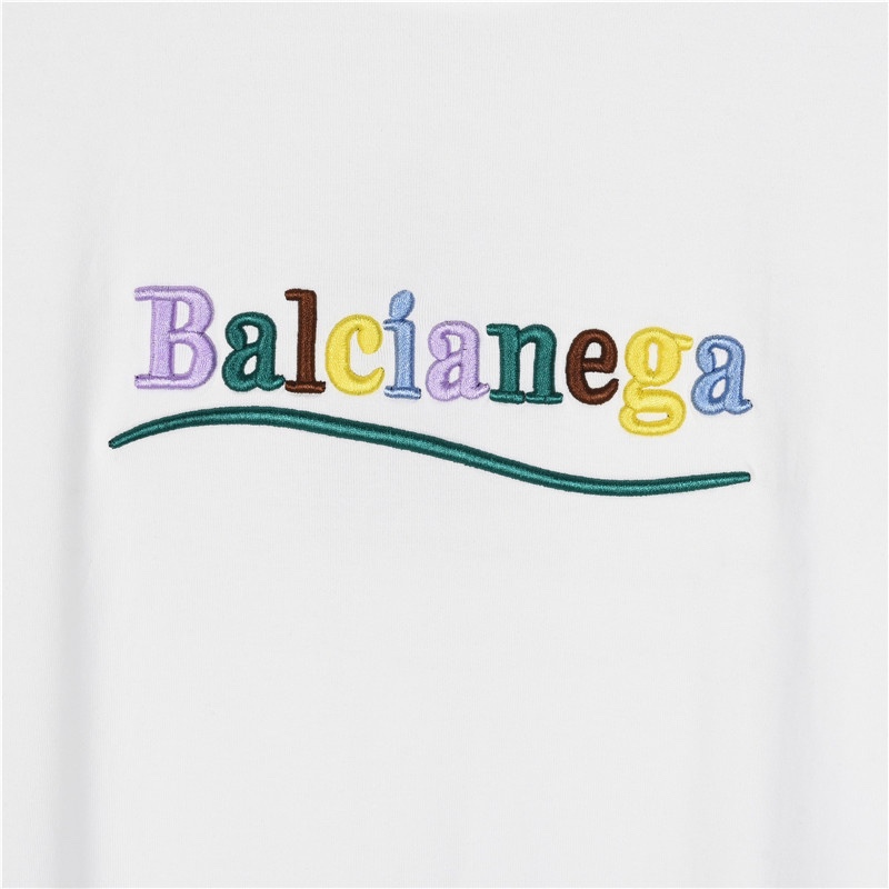 Balenciaga/巴黎世家 彩色字母刺绣短袖T恤白色 Size
