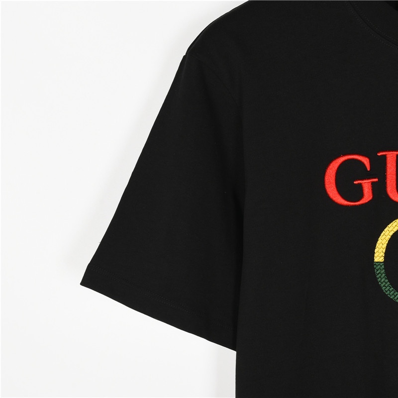 Gucci/古驰 黄绿拼色双G刺绣logo短袖T恤