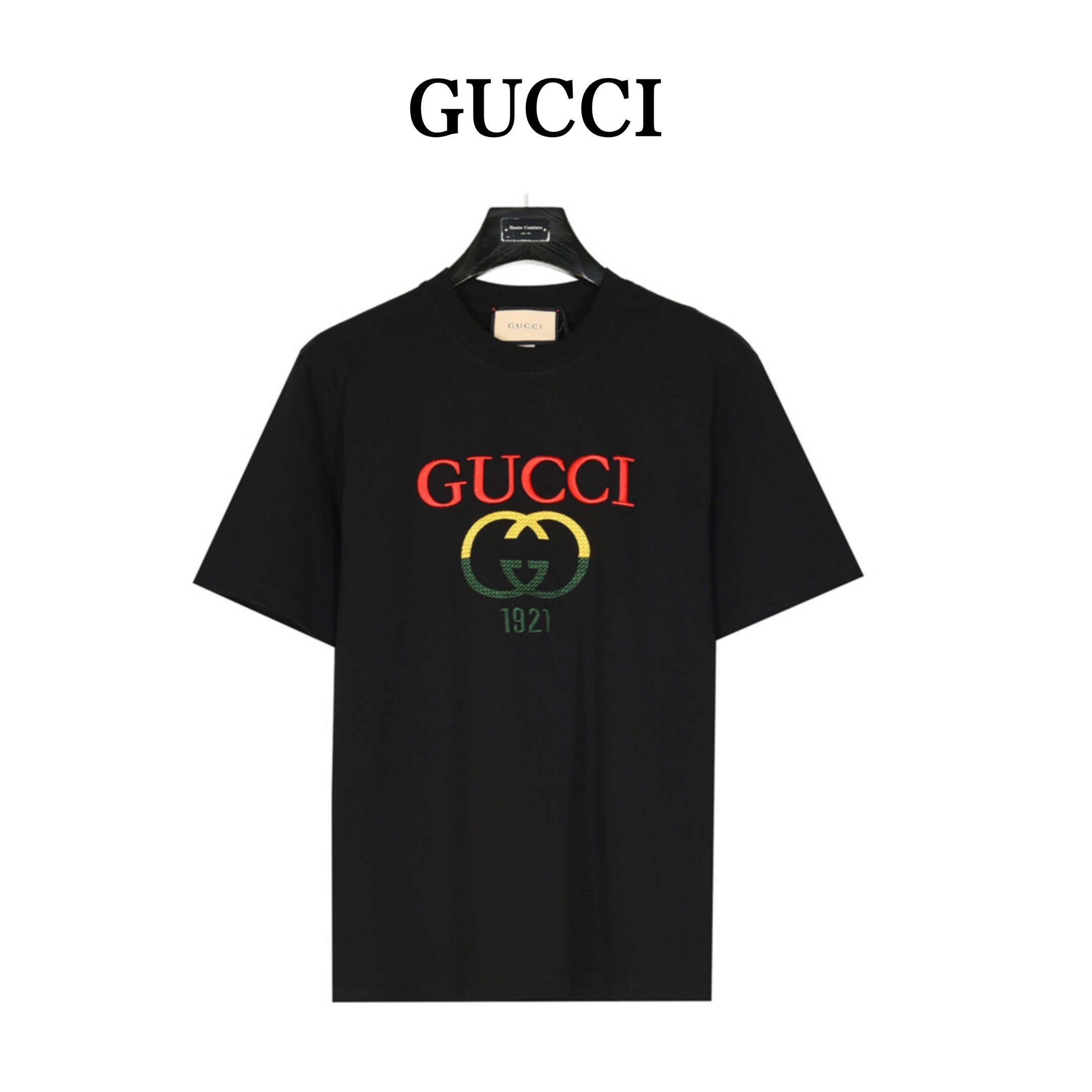 Gucci/古驰 黄绿拼色双G刺绣logo短袖T恤