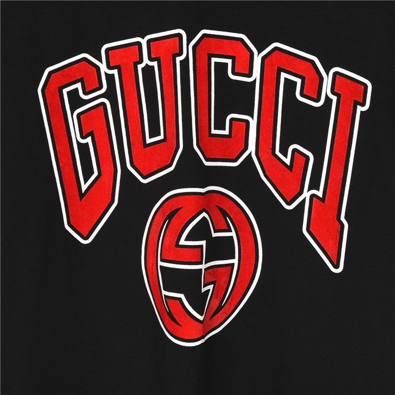 Gucci/古驰 红色双G字母大logo印花短袖T恤