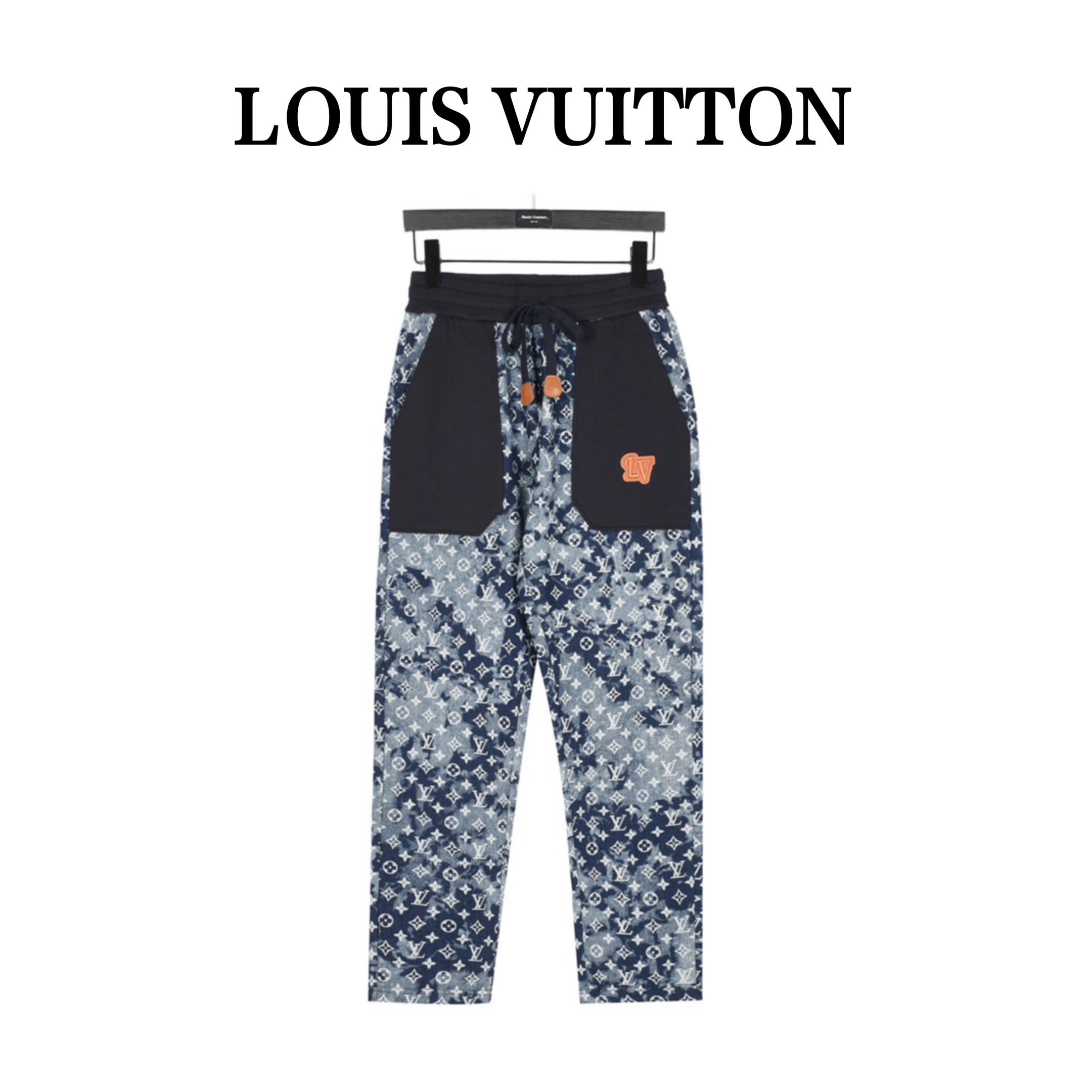 LouisVuitton/路易威登满印牛仔拼接大口袋长裤 蓝口袋 LouisVuitton/路易威登满印牛仔拼接大口袋长裤