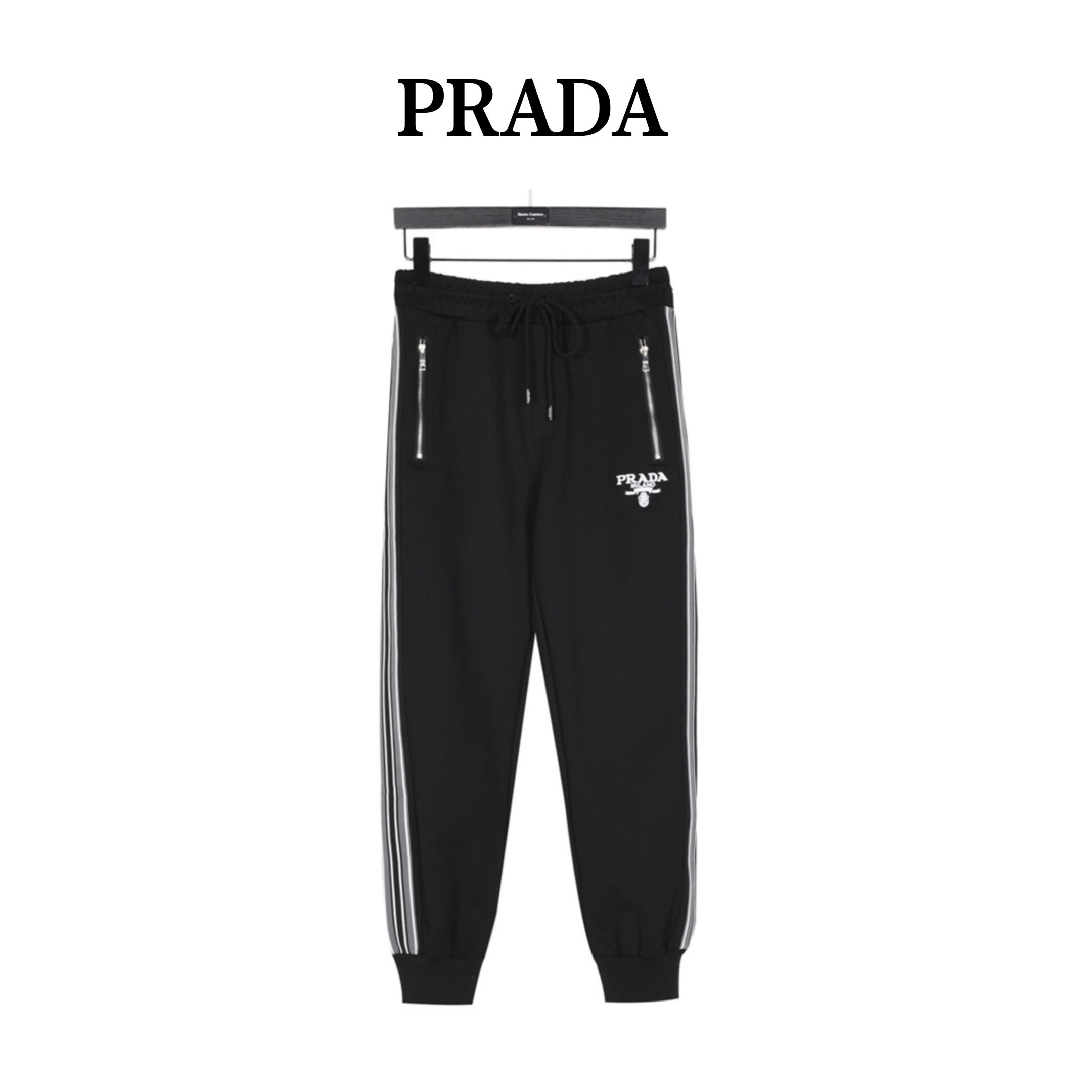 Prada/普拉达 口袋拉链侧边织长裤 口袋拉链侧边织带长裤