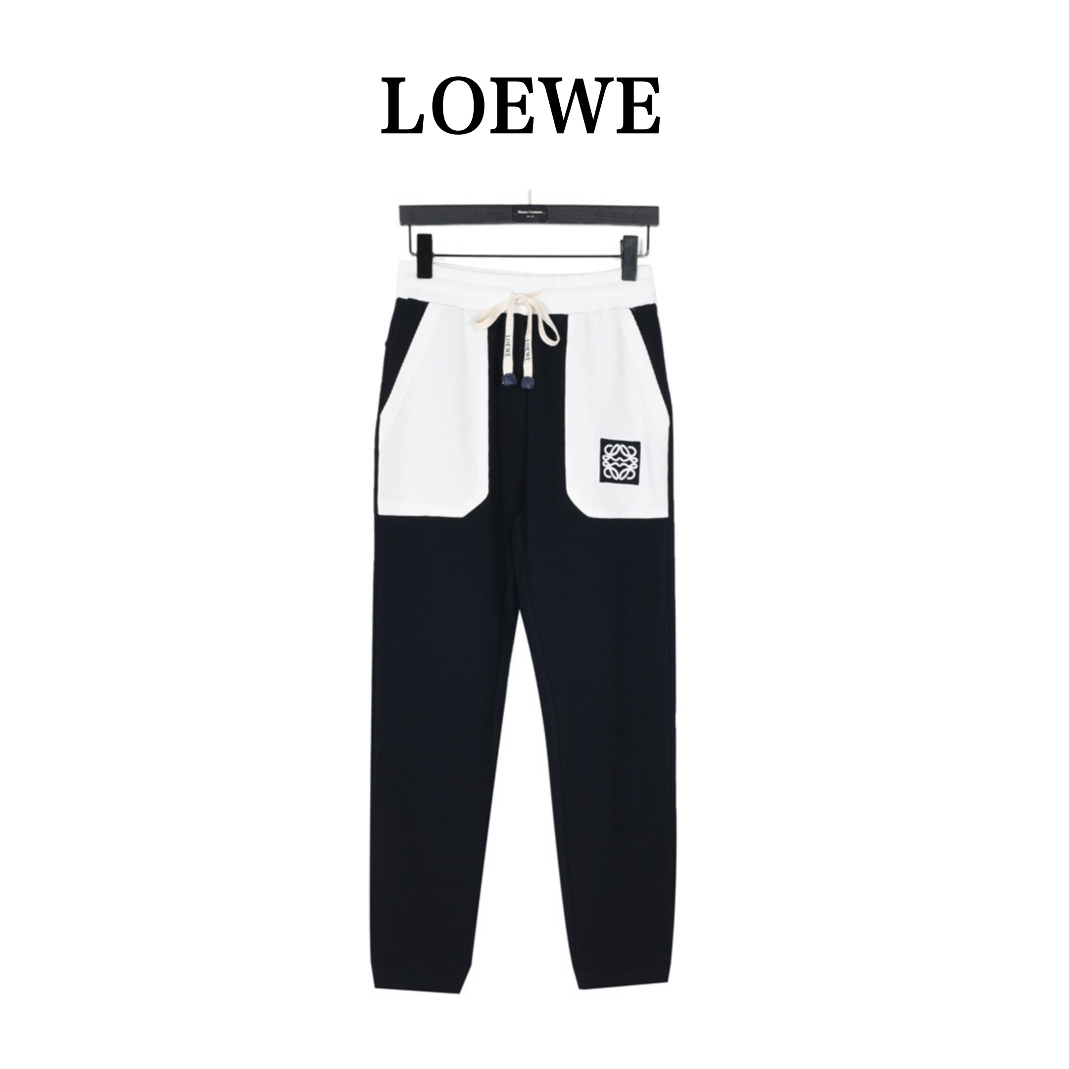 Loewe/罗意威 大口袋龙猫拼色刺绣华夫格长裤 藏青