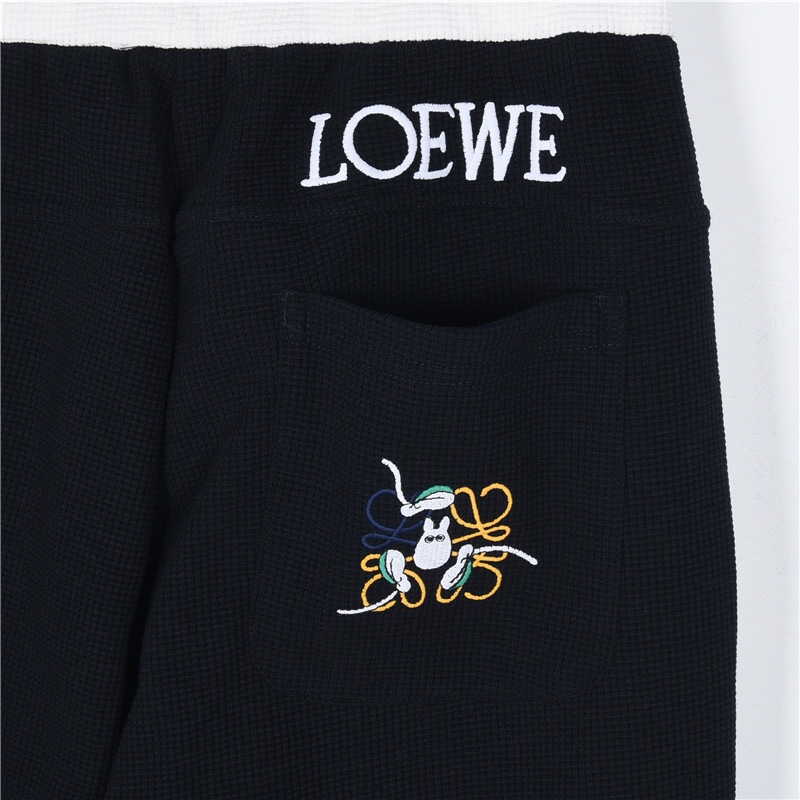 Loewe/罗意威 大口袋龙猫拼色刺绣华夫格长裤 藏青