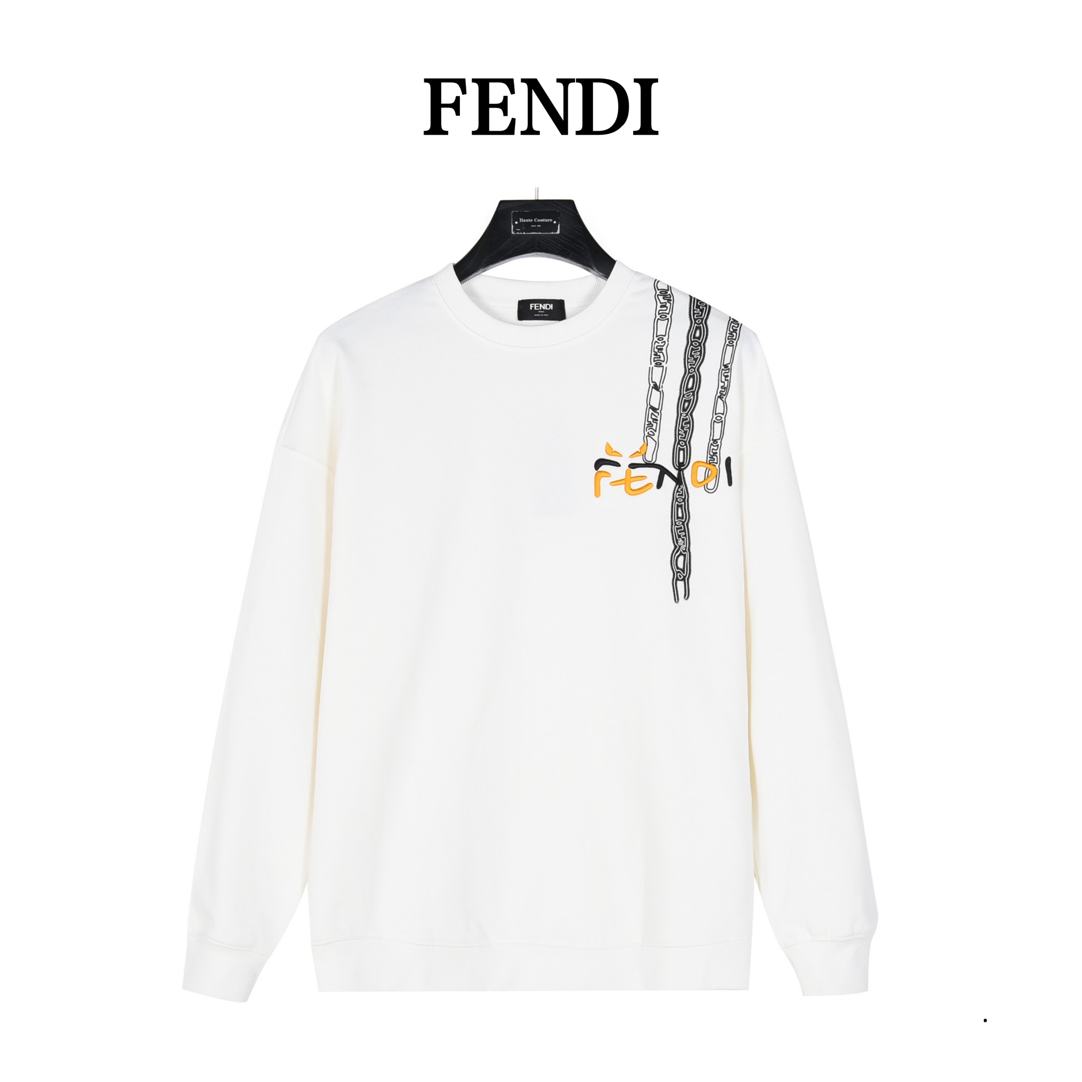 Fendi/ 芬迪 24Fw 肩膀链条印花及涂鸦logo刺绣圆领卫衣