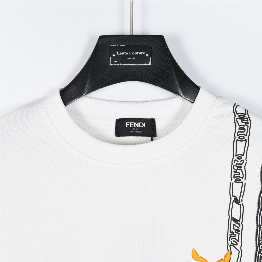 Fendi/ 芬迪 24Fw 肩膀链条印花及涂鸦logo刺绣圆领卫衣