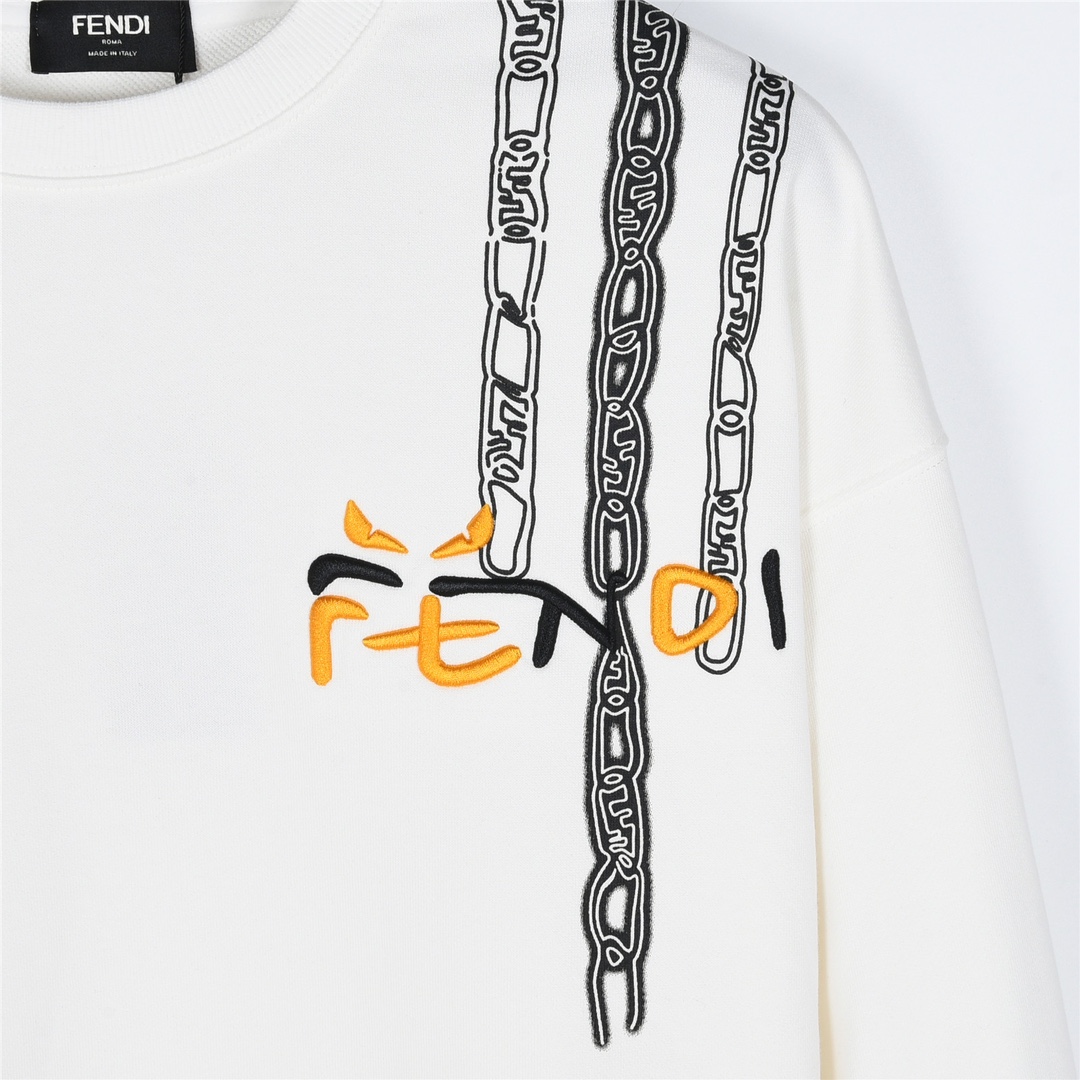 Fendi/ 芬迪 24Fw 肩膀链条印花及涂鸦logo刺绣圆领卫衣