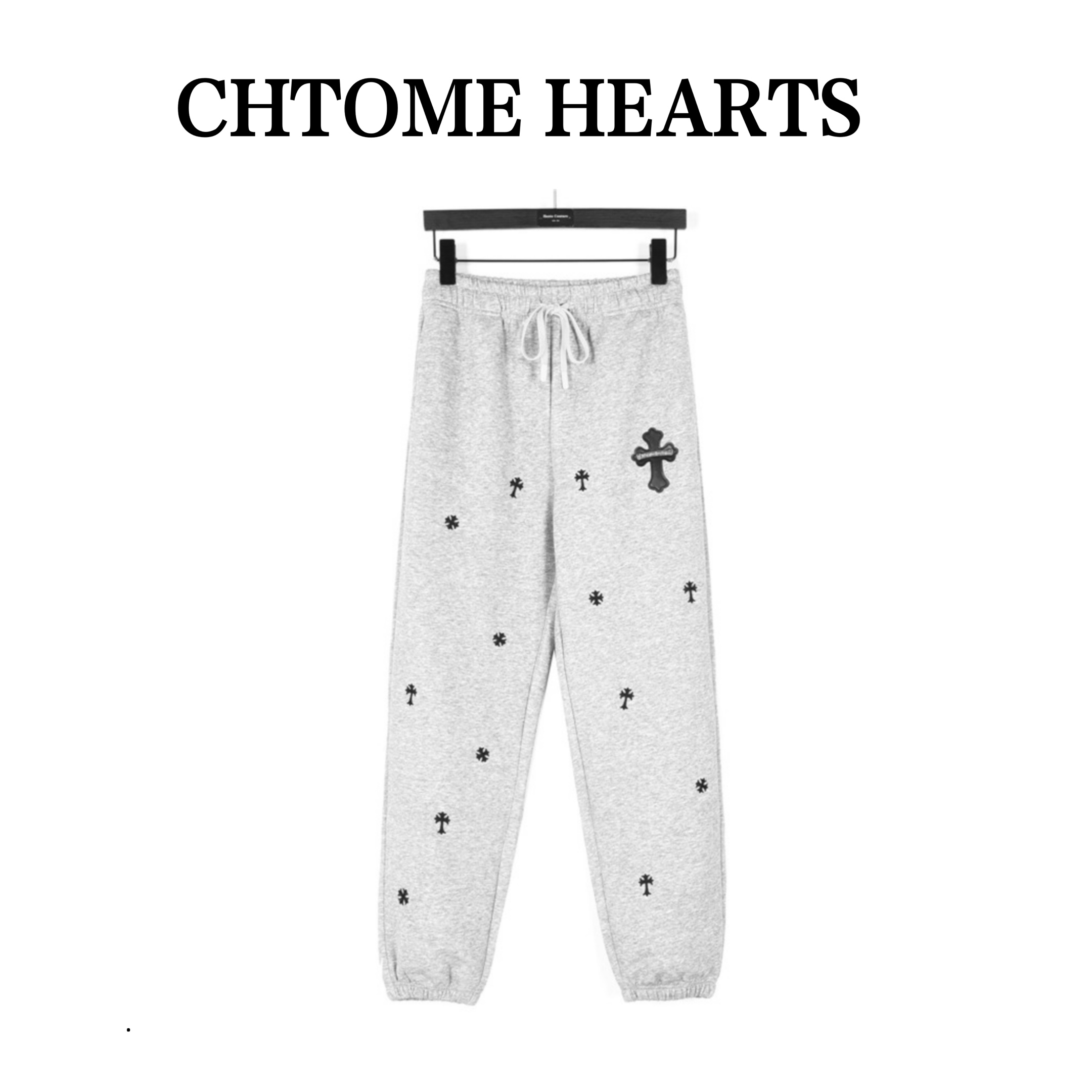 Chrome Hearts Roupa Calças Preto Cinzento Bordados Algodão Fashion