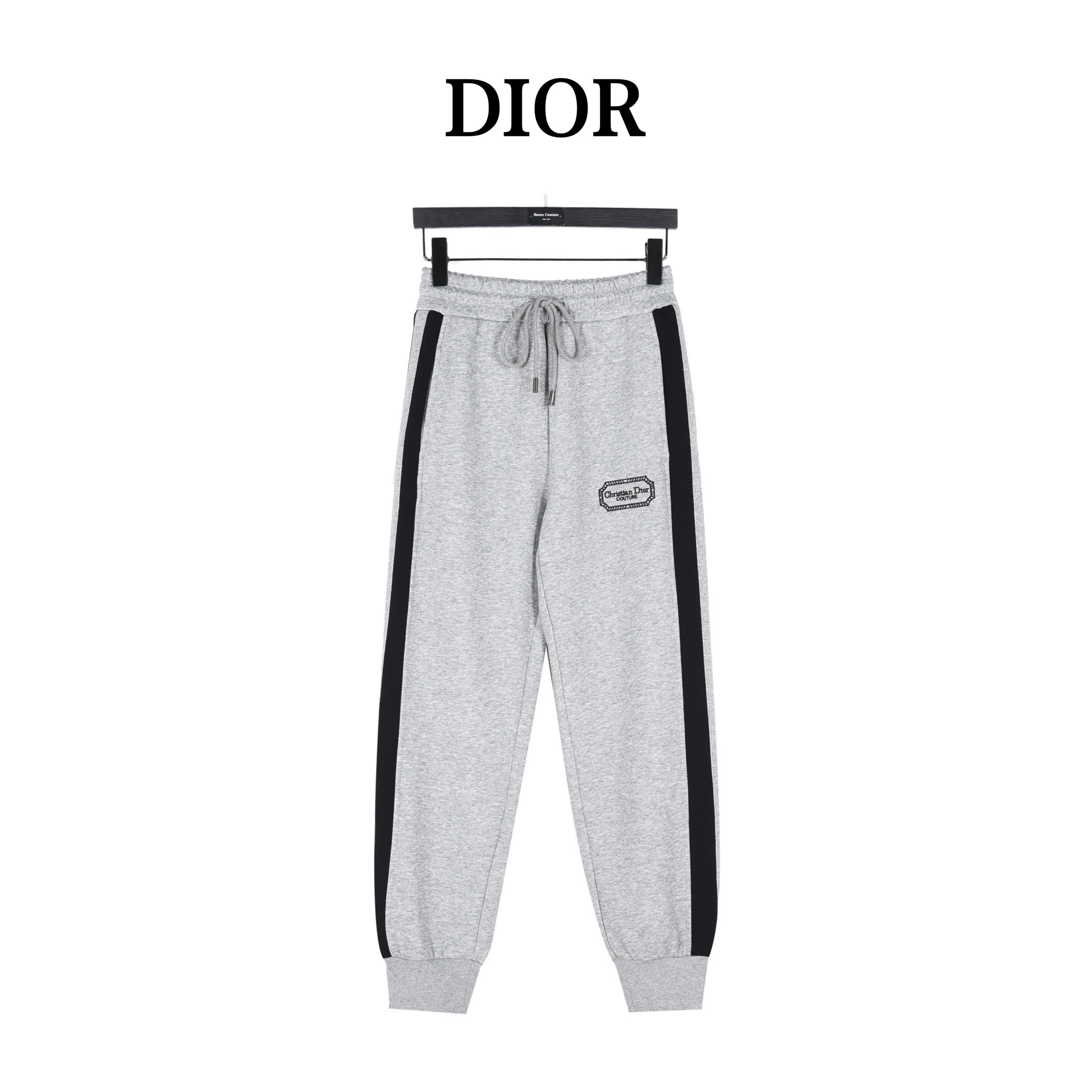 Dior Roupa Calças Preto Cinzento Bordados Unissexo Algodão Fashion