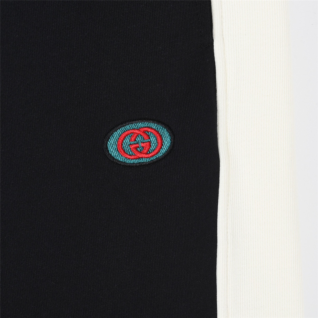 Gucci/古驰 24Fw logo刺绣三色条纹撞色织带长裤