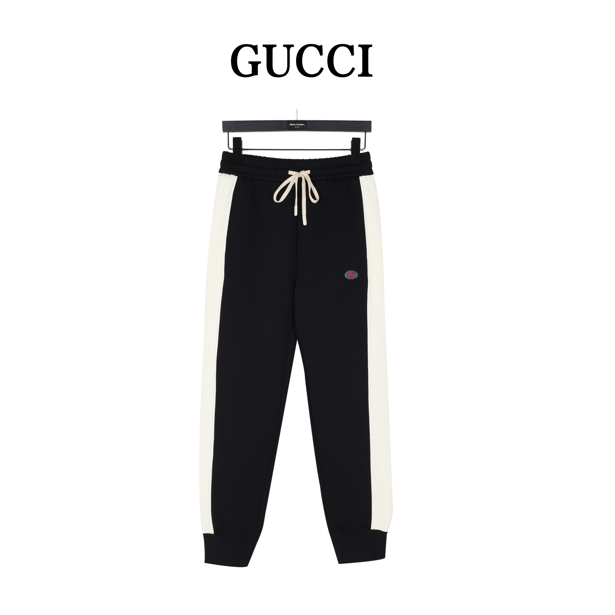 Gucci/古驰 24Fw logo刺绣三色条纹撞色织带长裤