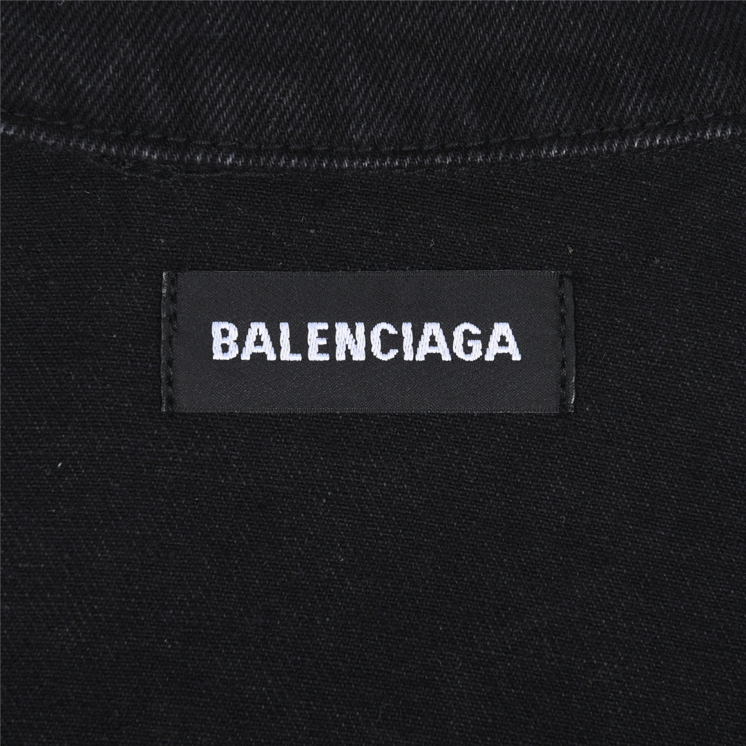 Balenciaga/巴黎世家 侧边logo字母刺绣套装牛仔外套 复古水洗牛仔