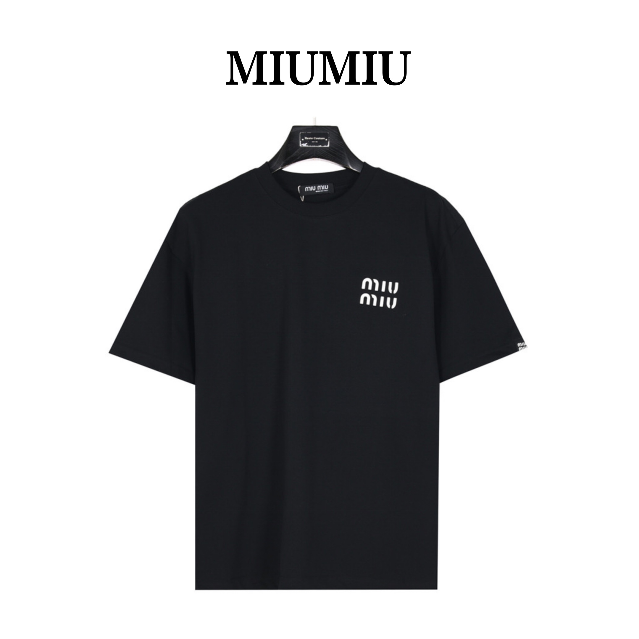 Miumiu/缪缪 24ss 重工logo压胶贴布压胶图案短袖T恤