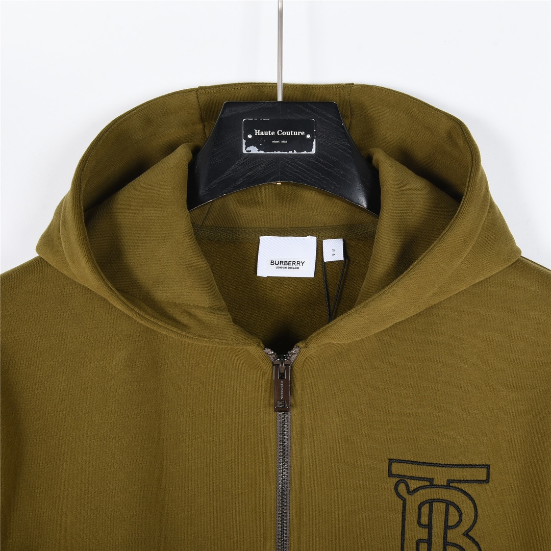 Burberry/巴宝莉 24Fw TB刺绣条纹抓绒拉链连帽外套