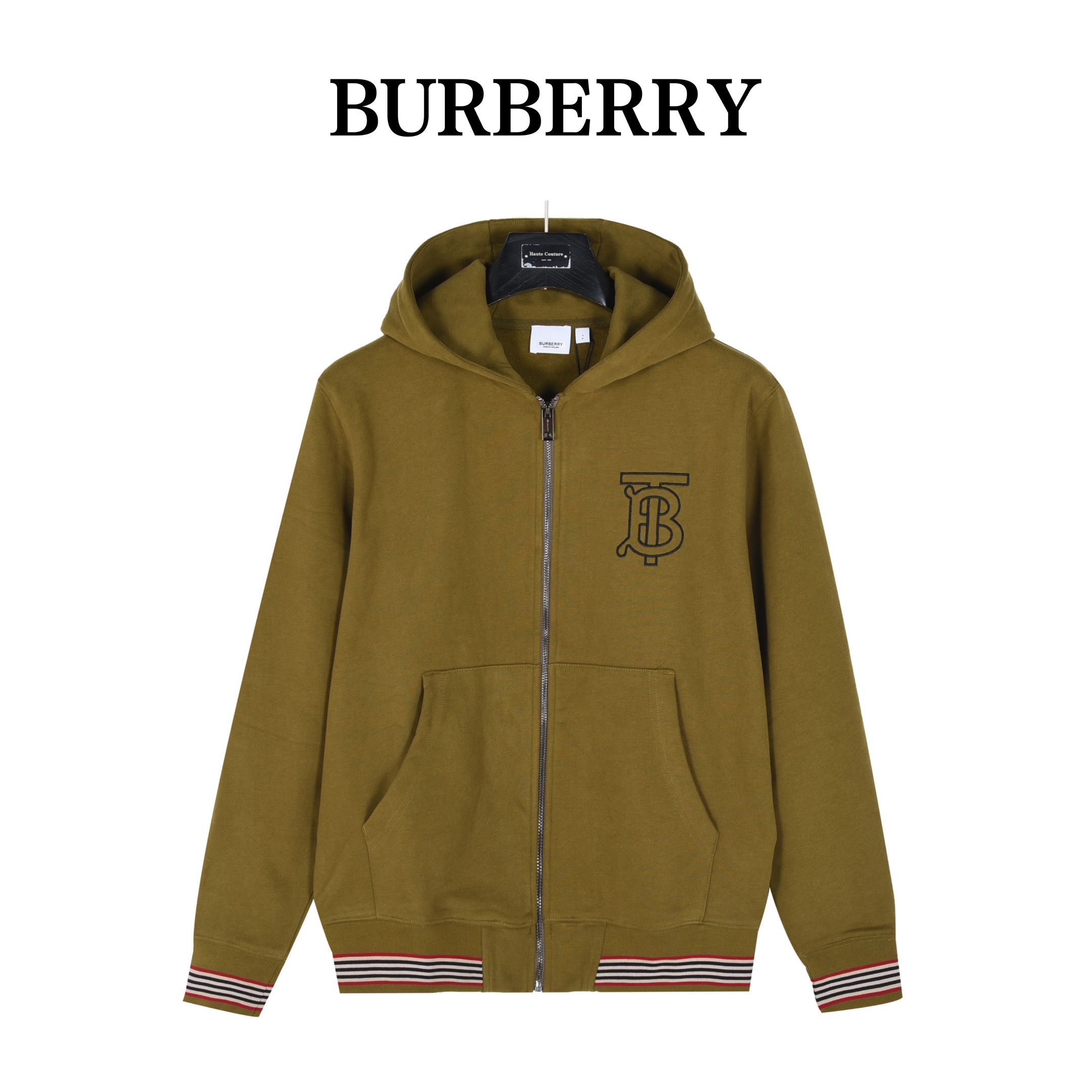 Burberry/巴宝莉 24Fw TB刺绣条纹抓绒拉链连帽外套