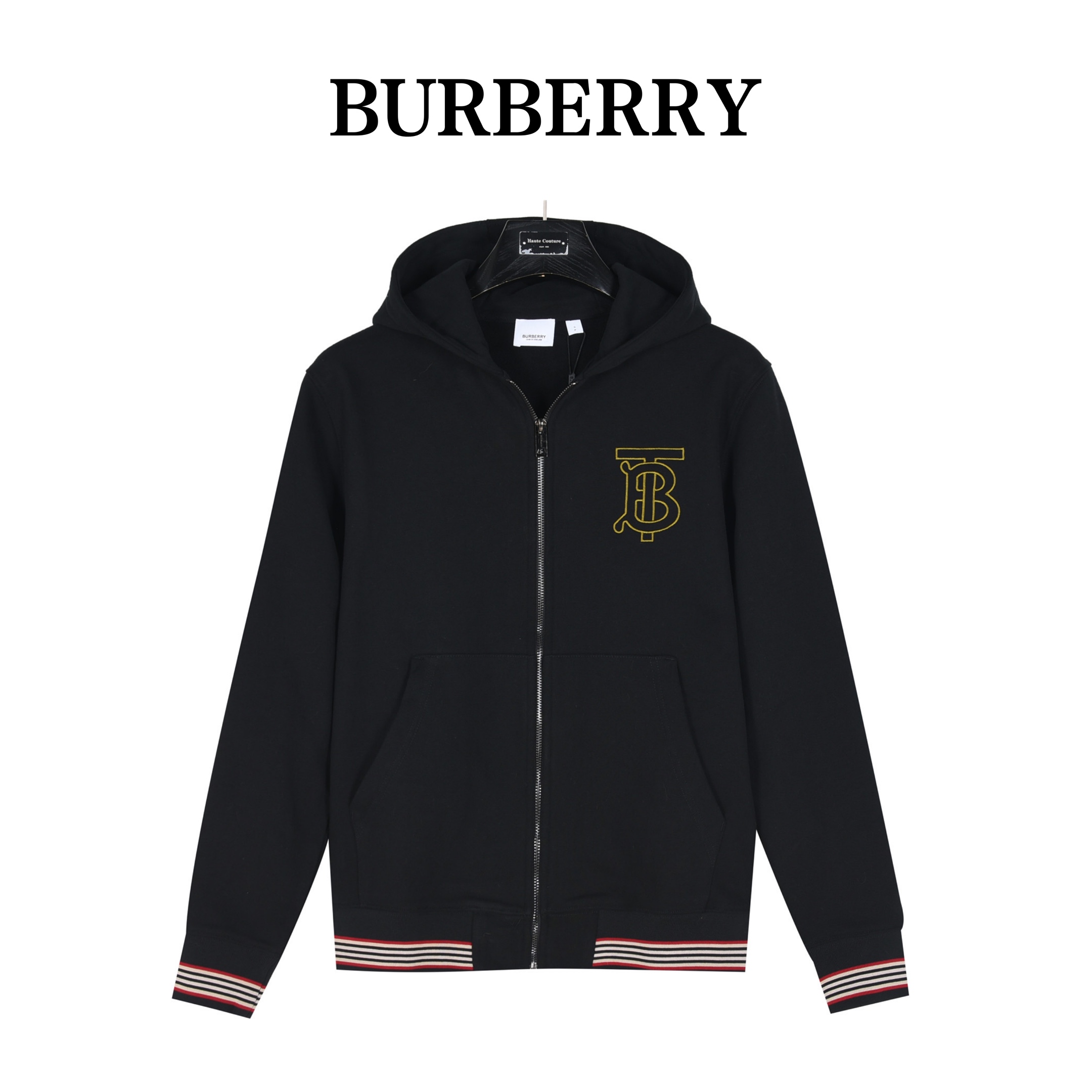 Burberry/巴宝莉 24Fw TB刺绣条纹抓绒拉链连帽外套