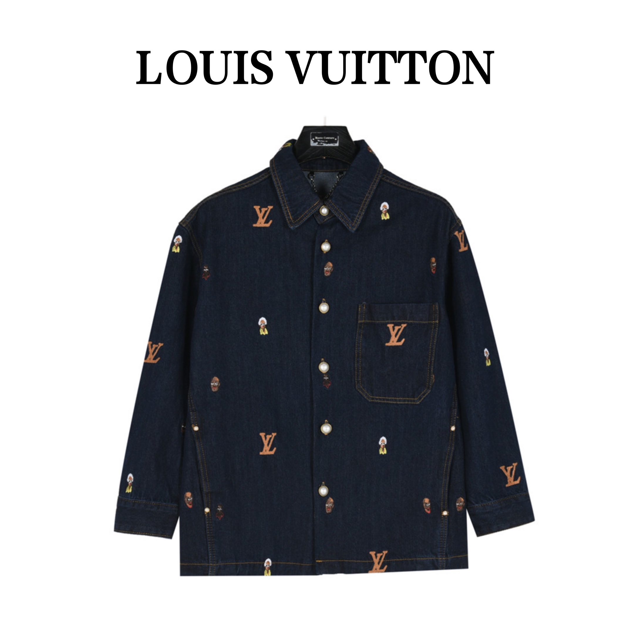 LouisVuitton/路易威登 24Fw老花公仔人像刺绣牛仔衬衫