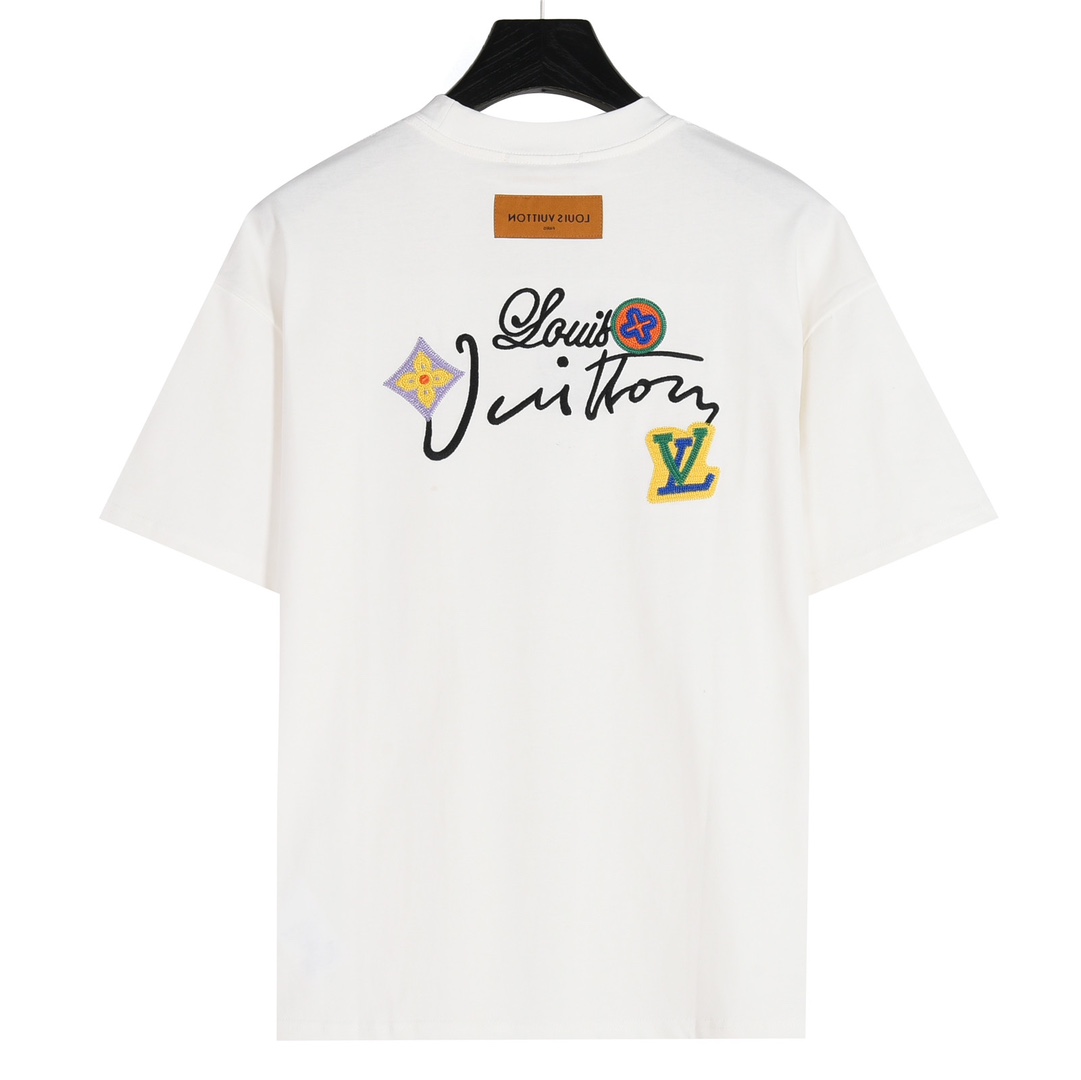 Louis Vuitton/路易威登 25ss 花卉字母刺绣短袖T恤 黑色 白色-Chinese UA Cheap High Quatity Brand Clothes Bags handbags Sneakers wholesale wholesaler seller from China Factory suppliers Fashion Clothing Shoes best Quality Beautiful Price Louis Vuitton/路易威登 25ss 花卉字母刺绣短袖T恤 黑色 白色