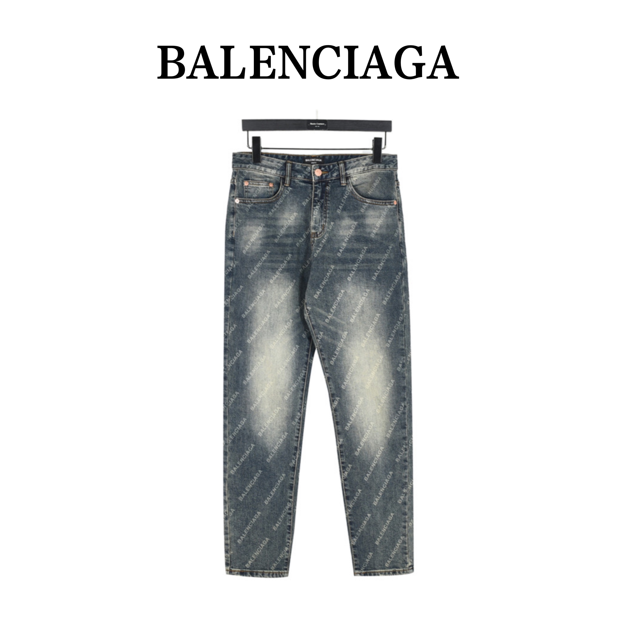 Balenciaga/巴黎世家 2024新款满印斜弹幕牛仔长裤