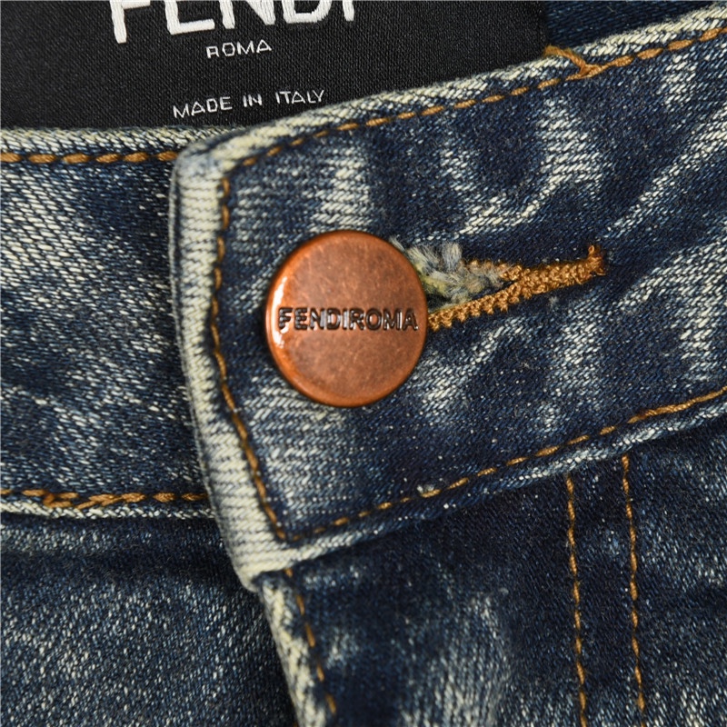 Fendi/芬迪彩色刺绣字母牛仔长裤