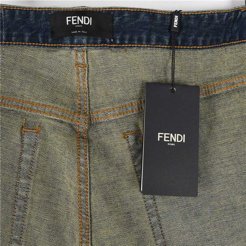 Fendi/芬迪彩色刺绣字母牛仔长裤