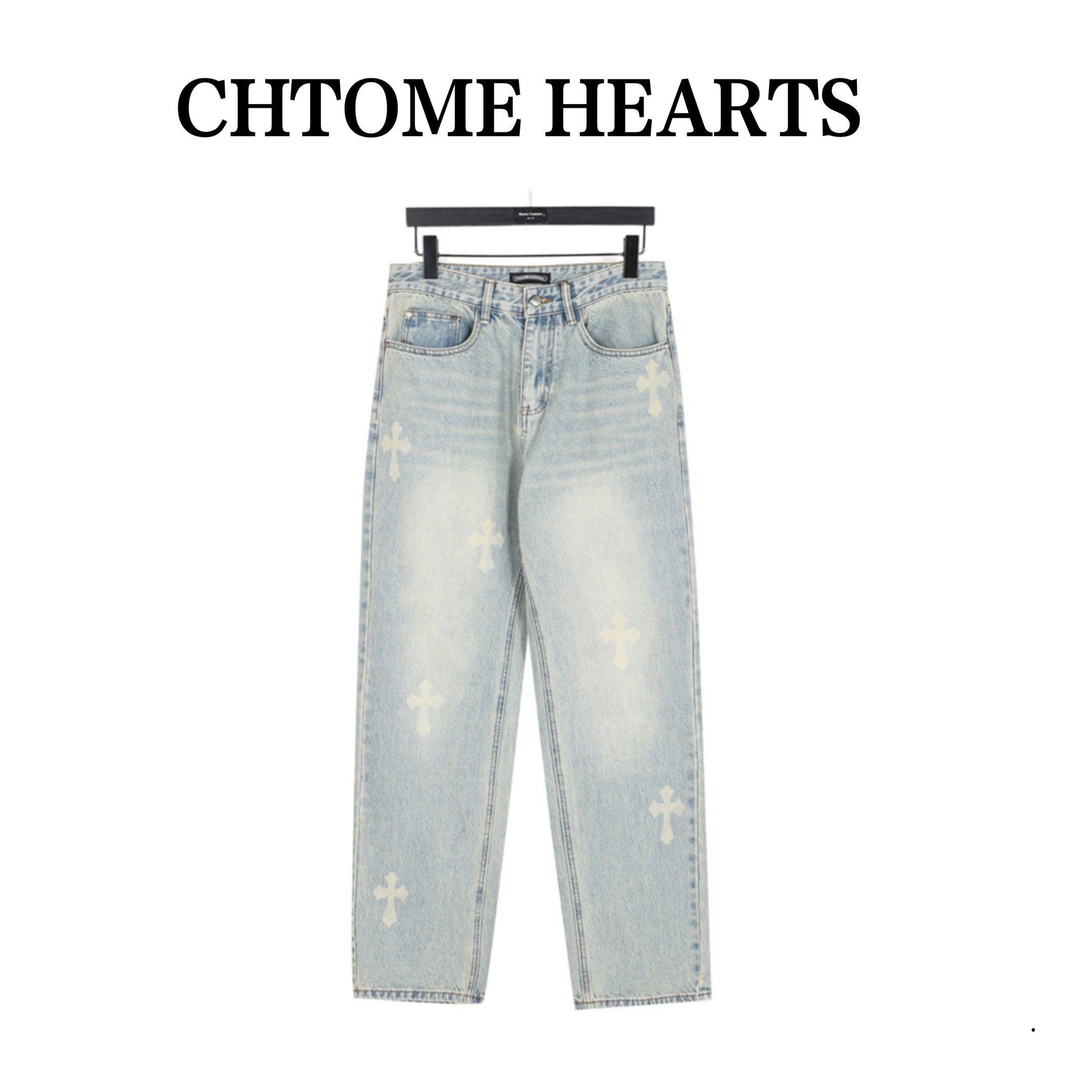 Chtome Heart/克罗心经典白色十字架牛仔长裤