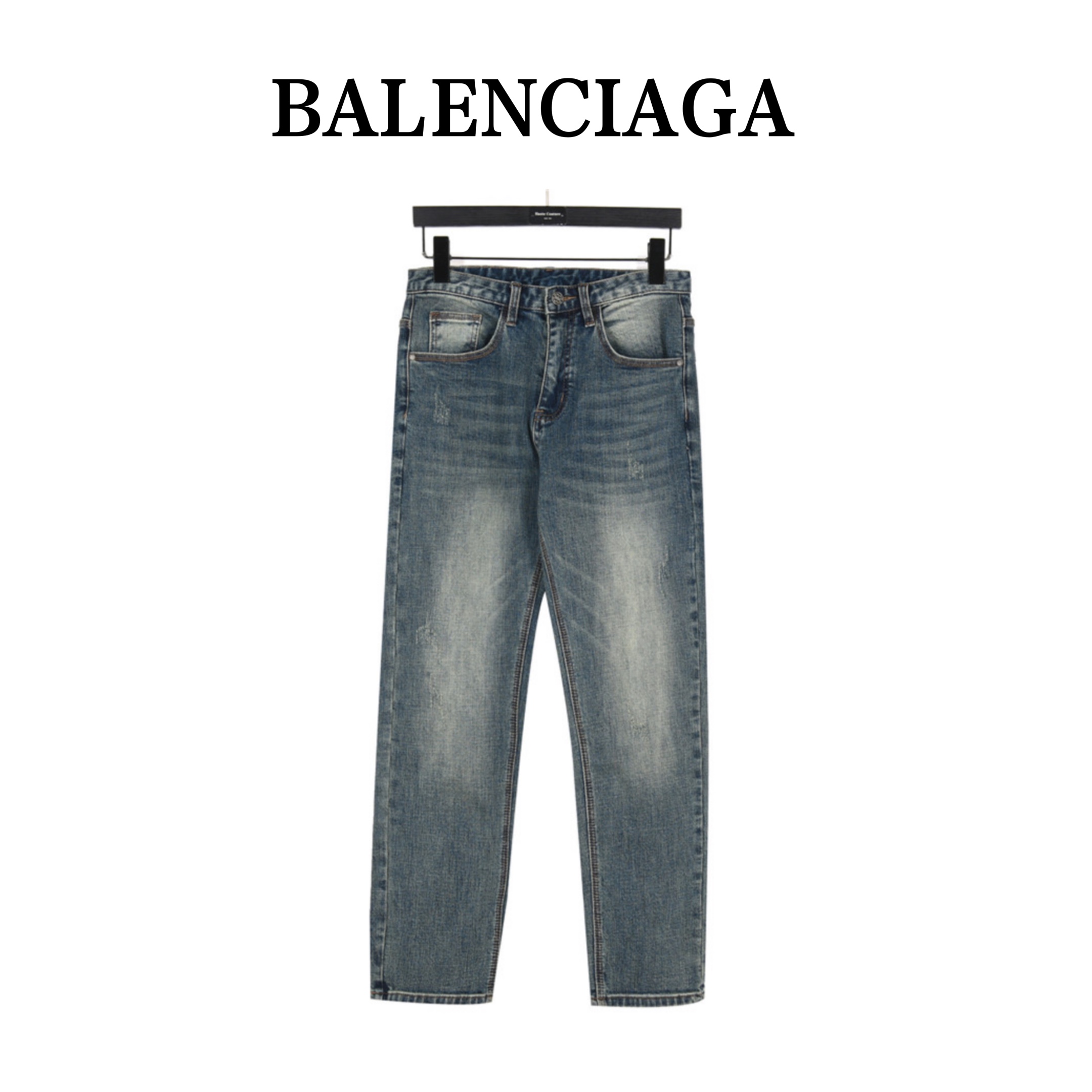 Balenciaga/巴黎世家 24Fw 口袋拼接磨破双B喷马骝牛仔裤