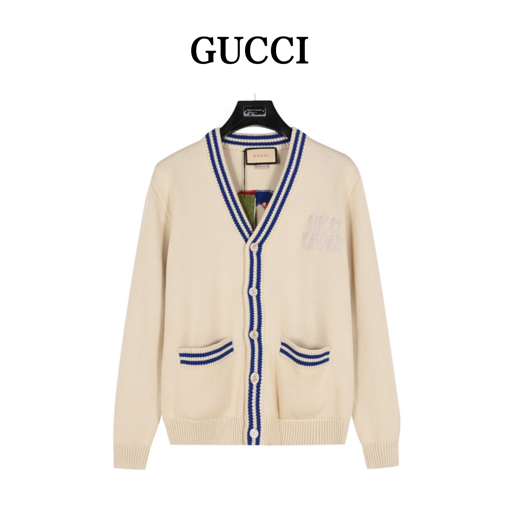 Gucci/古驰 KAWAII系列联名 背后猫咪图案针织羊毛加厚开衫毛衣