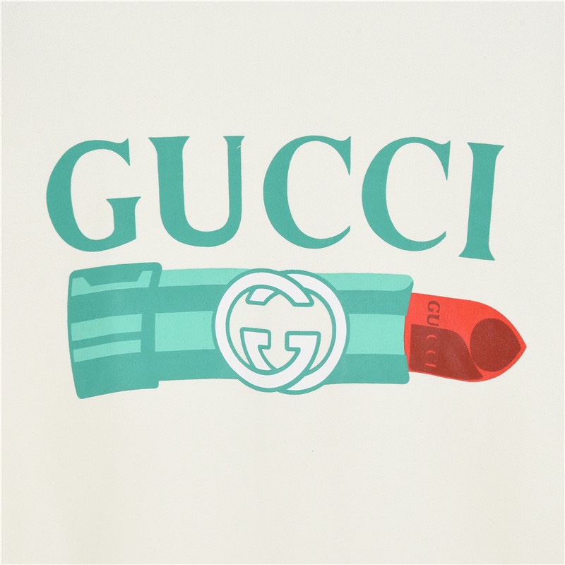 Gucci/古驰 口红双G字母发泡印花圆领卫衣