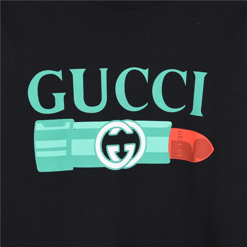 Gucci/古驰 口红双G字母发泡印花圆领卫衣