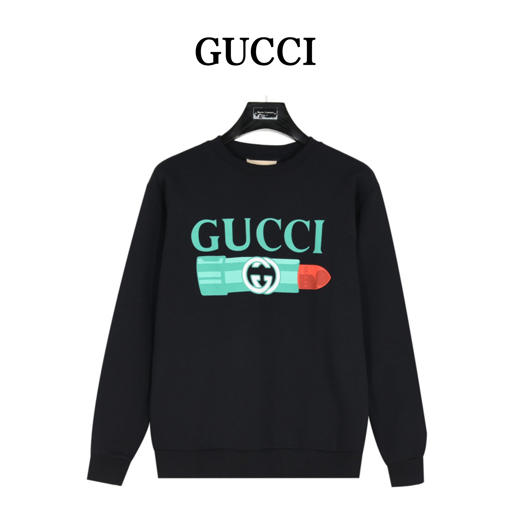 Gucci/古驰 口红双G字母发泡印花圆领卫衣