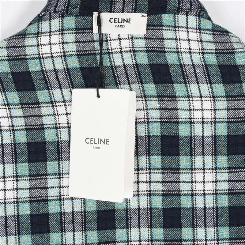 CELINE/赛琳 24Fw 绿色格纹竹节纱长袖衬衫