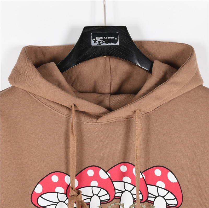 Gucci/古驰 刺绣字母及植绒蘑菇连帽卫衣黑色 白色 咖色