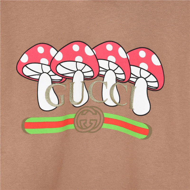 Gucci/古驰 刺绣字母及植绒蘑菇连帽卫衣黑色 白色 咖色