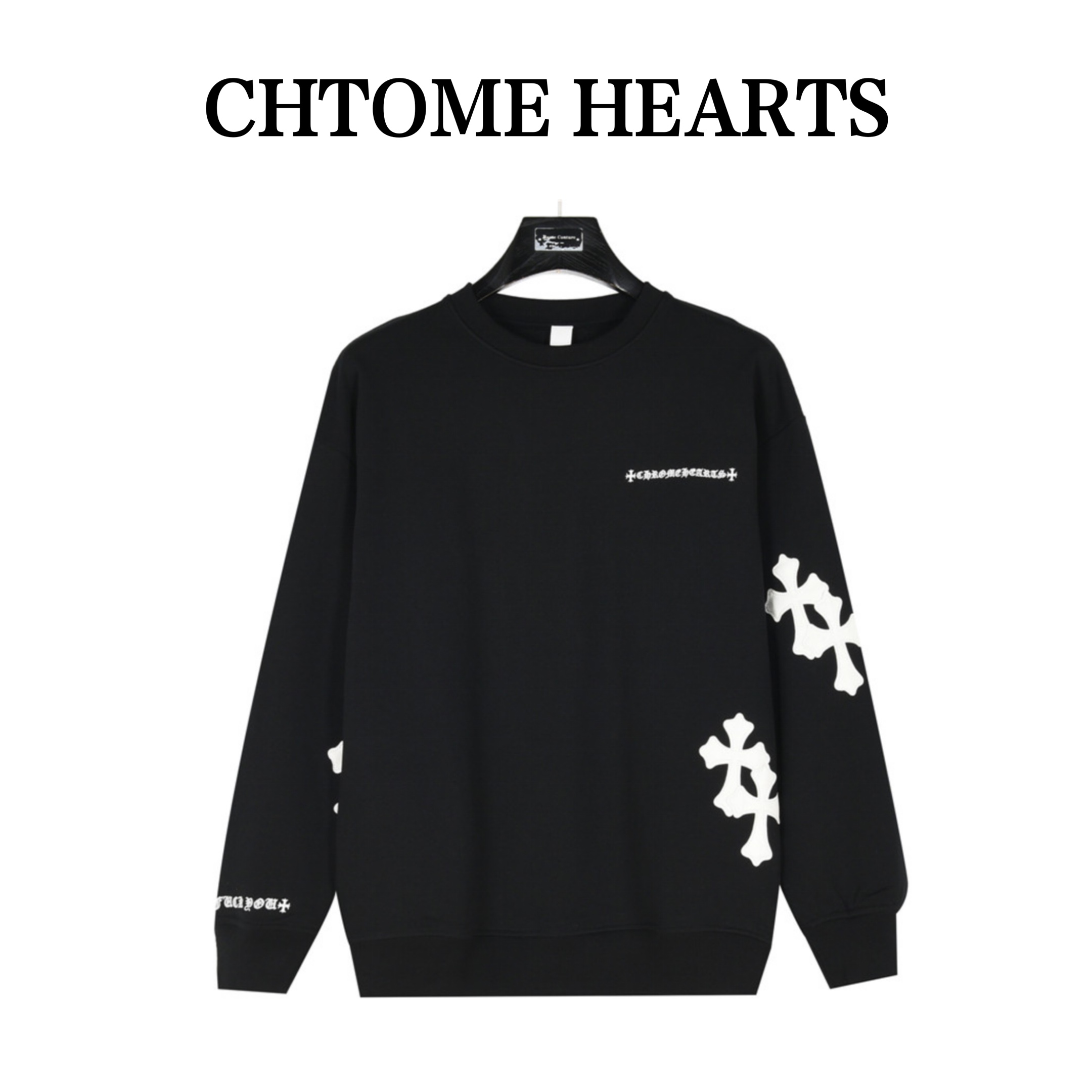 Chrome Hearts/克罗心 24Fw 皮标十字架贴饰刺绣圆领卫衣