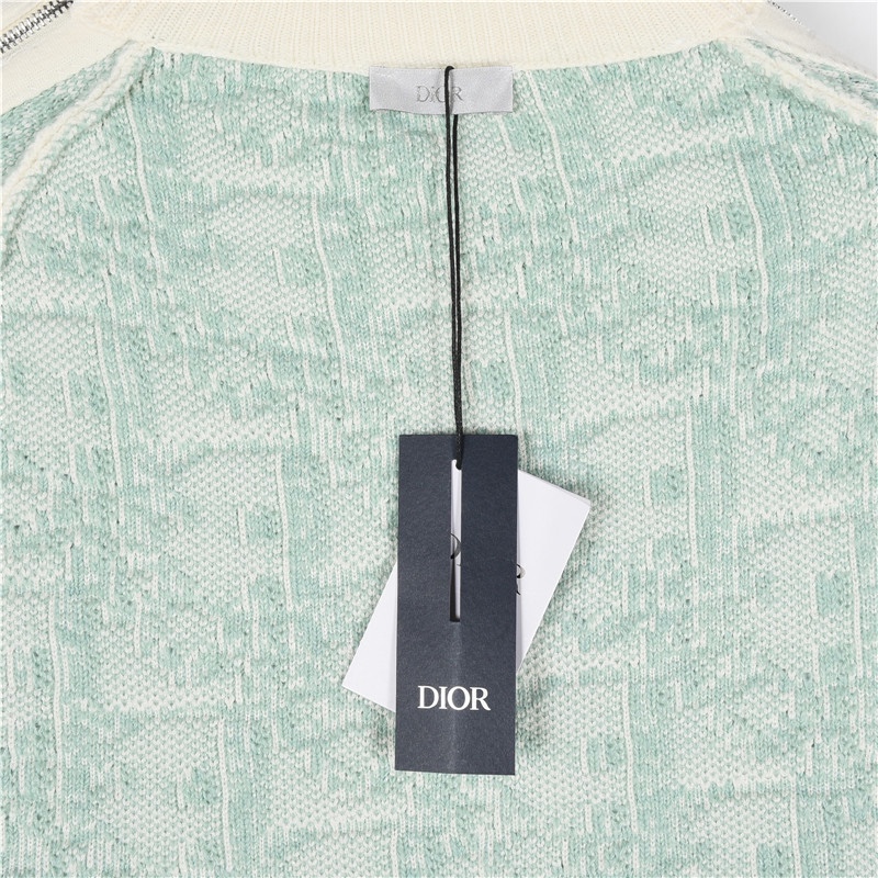 Dior/迪奥 24Fw 重工满幅CD提花袖肩斜拉链毛衣 蓝色 浅绿色