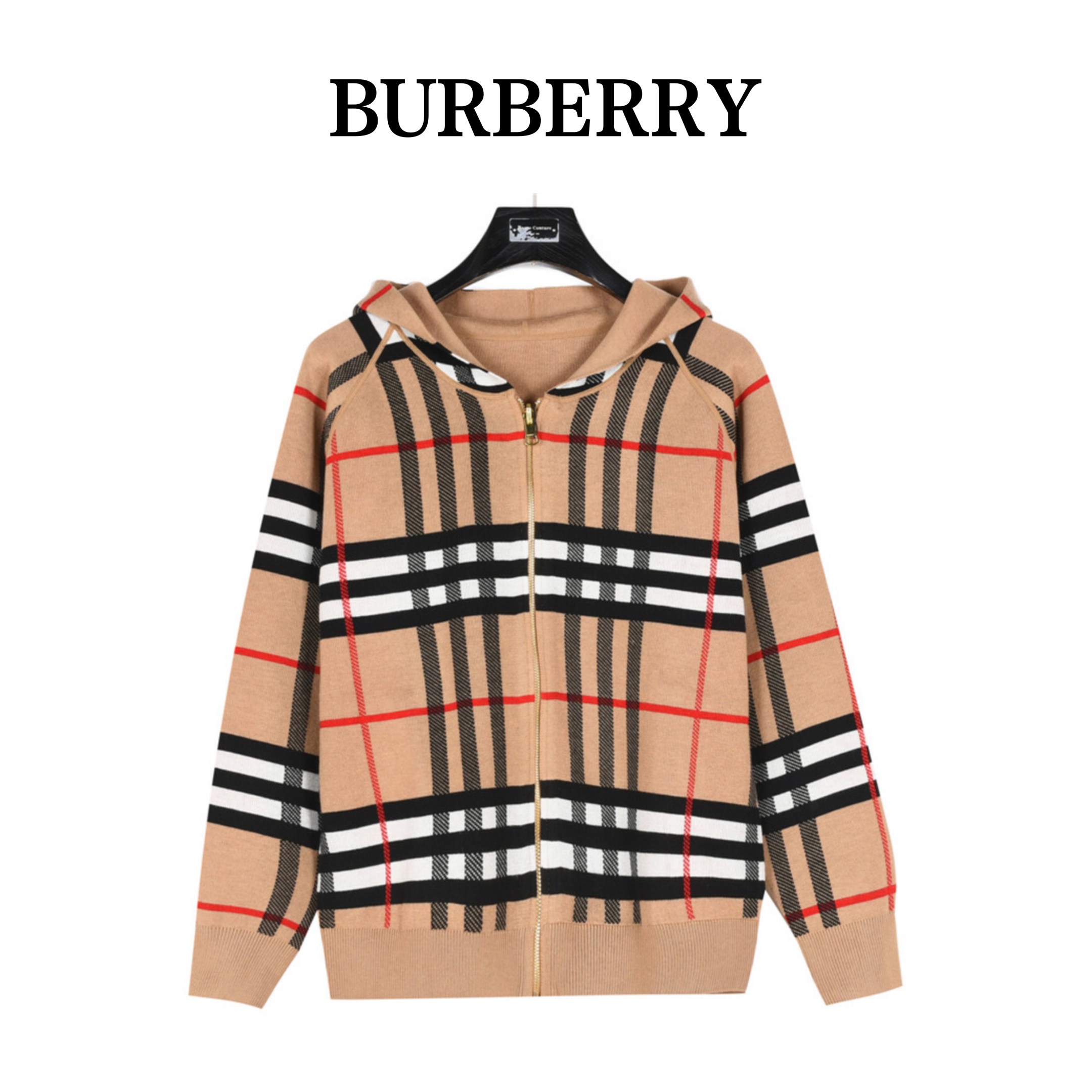 Burberry/巴宝莉 经典格纹双面穿羊绒针织长袖连帽外套